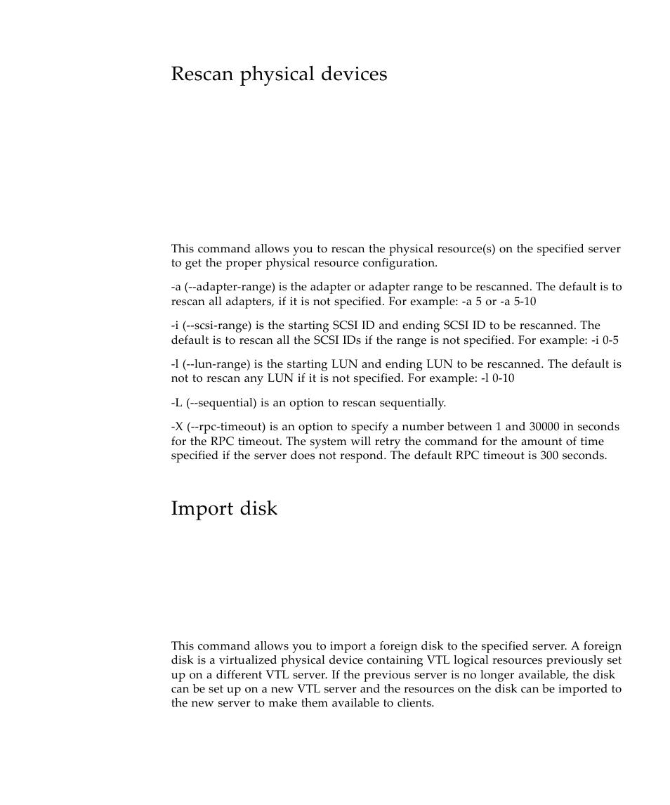 Rescan physical devices, Import disk | Sun Microsystems Virtual Tape Library User Manual | Page 227 / 292