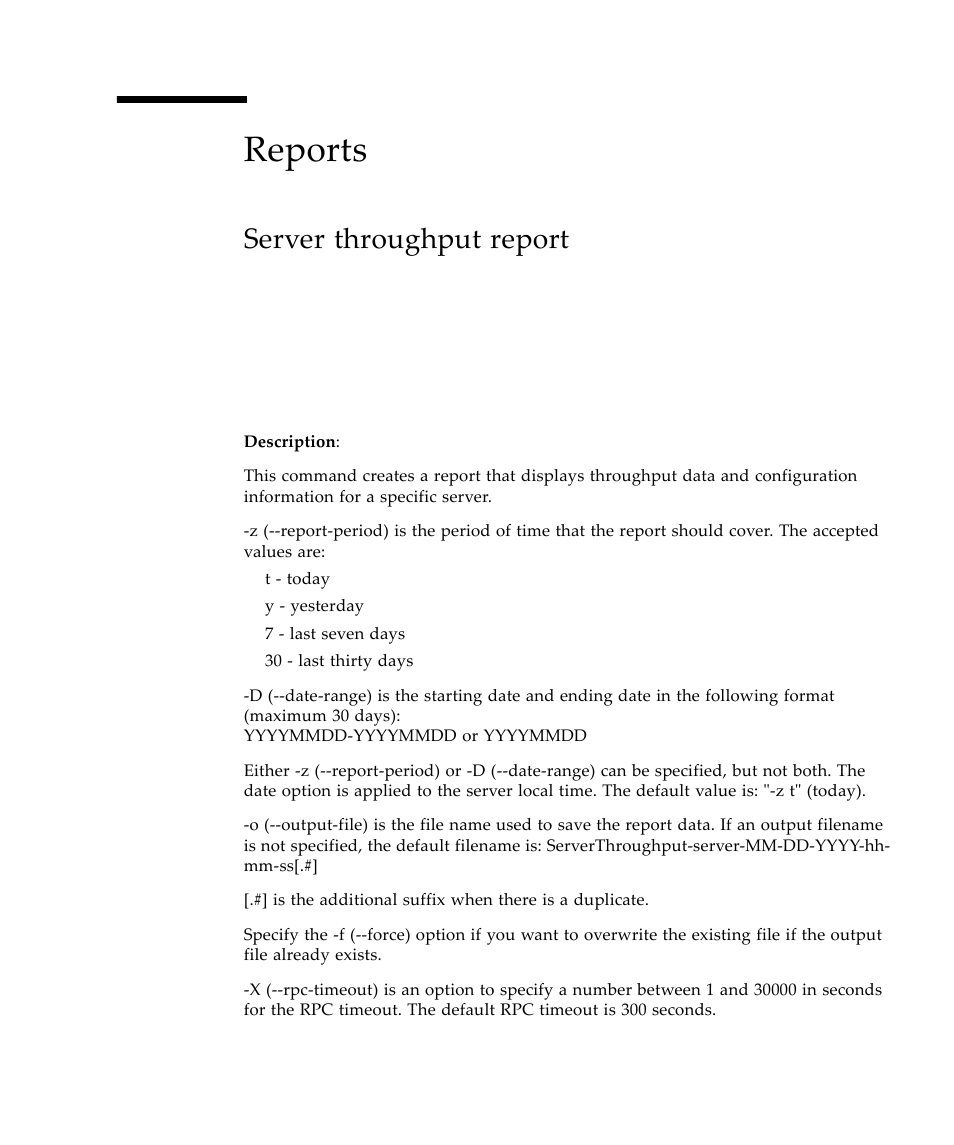 Reports, Server throughput report | Sun Microsystems Virtual Tape Library User Manual | Page 229 / 292