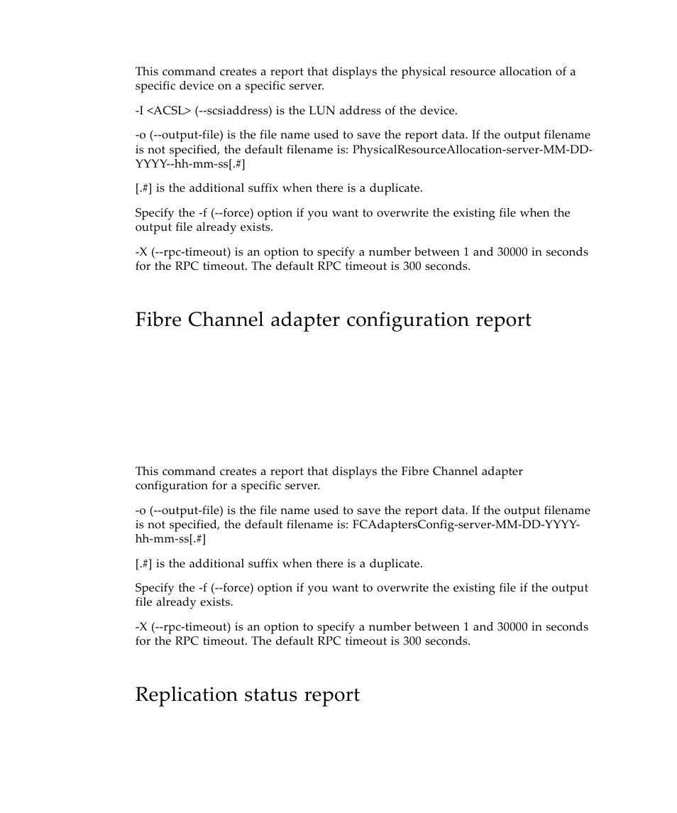 Fibre channel adapter configuration report, Replication status report | Sun Microsystems Virtual Tape Library User Manual | Page 234 / 292