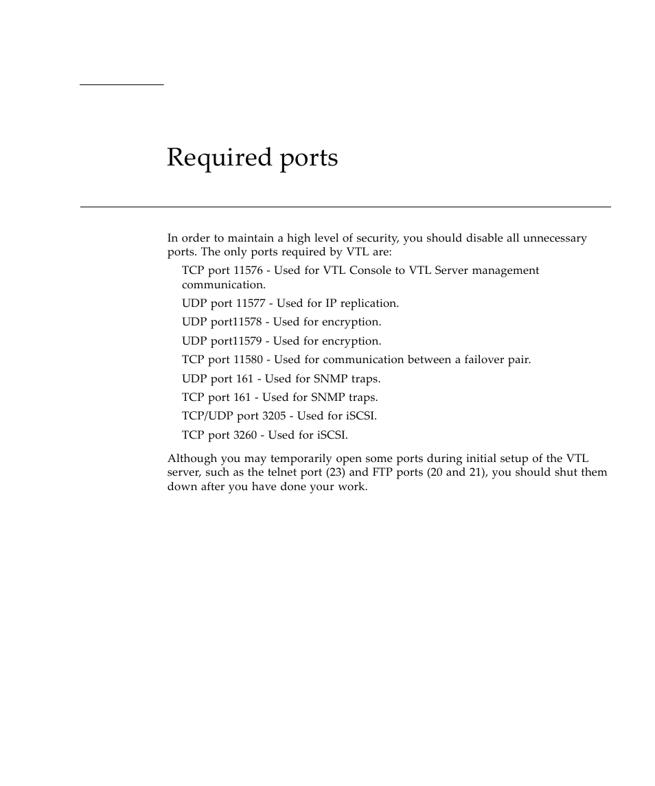 Required ports | Sun Microsystems Virtual Tape Library User Manual | Page 241 / 292