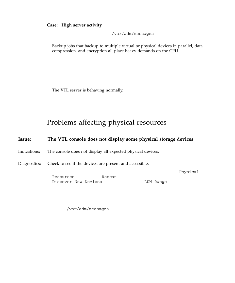 Problems affecting physical resources | Sun Microsystems Virtual Tape Library User Manual | Page 246 / 292