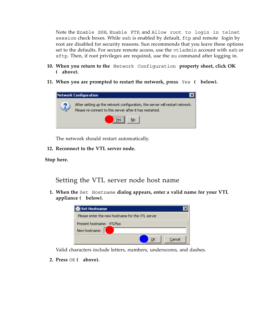 Setting the vtl server node host name | Sun Microsystems Virtual Tape Library User Manual | Page 44 / 292