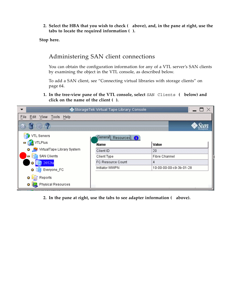 Administering san client connections | Sun Microsystems Virtual Tape Library User Manual | Page 46 / 292