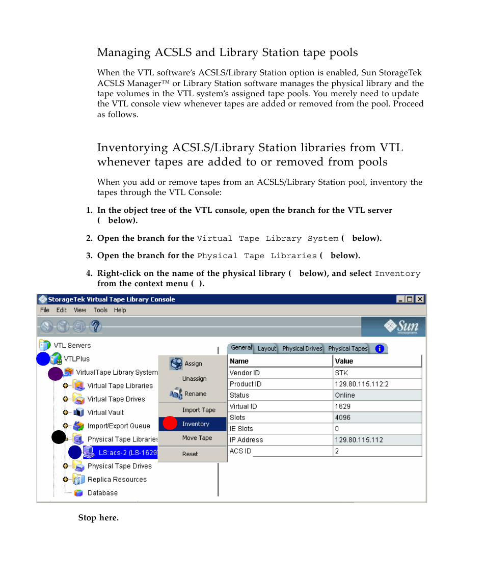 Managing acsls and library station tape pools | Sun Microsystems Virtual Tape Library User Manual | Page 52 / 292