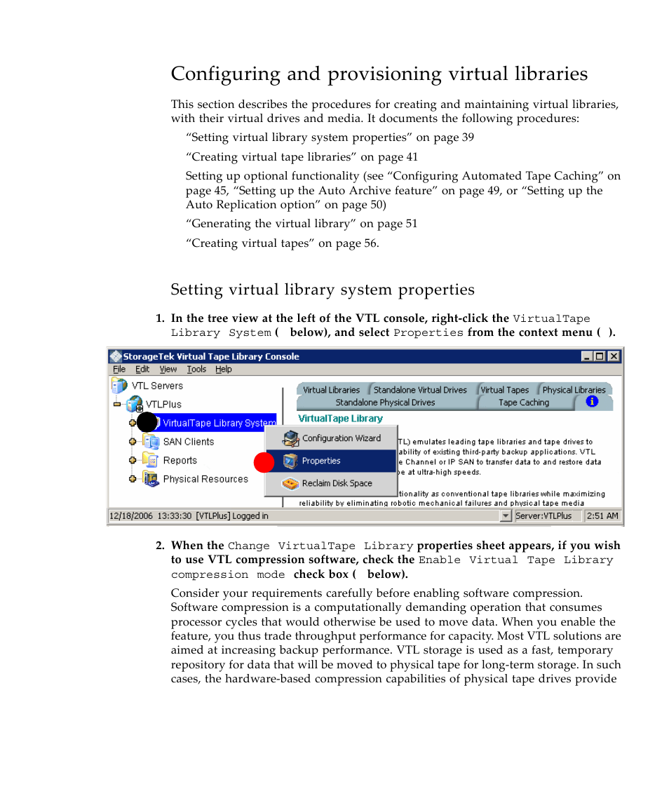 Configuring and provisioning virtual libraries, Setting virtual library system properties | Sun Microsystems Virtual Tape Library User Manual | Page 53 / 292