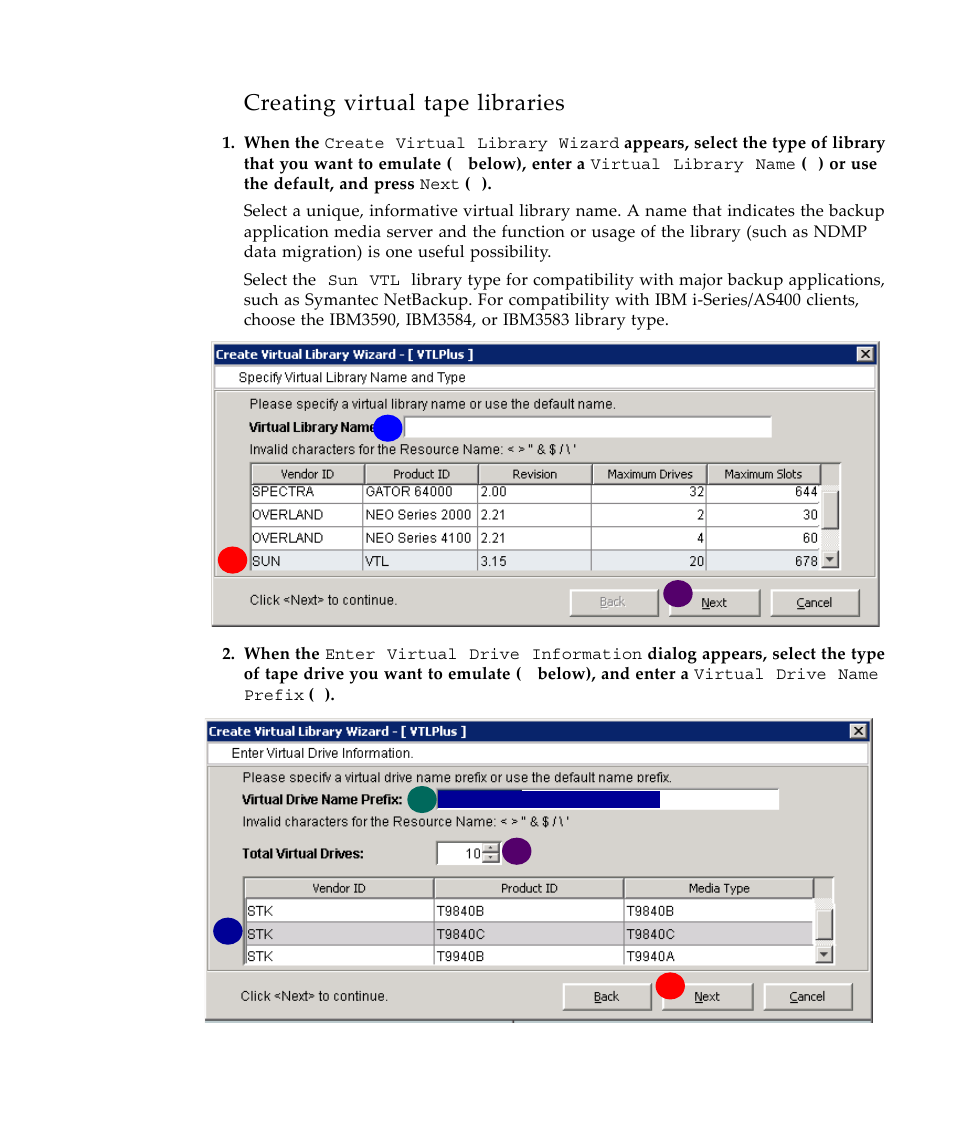 Creating virtual tape libraries | Sun Microsystems Virtual Tape Library User Manual | Page 55 / 292