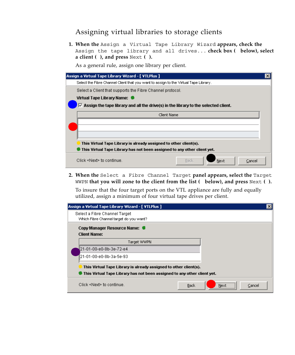 Assigning virtual libraries to storage clients | Sun Microsystems Virtual Tape Library User Manual | Page 83 / 292