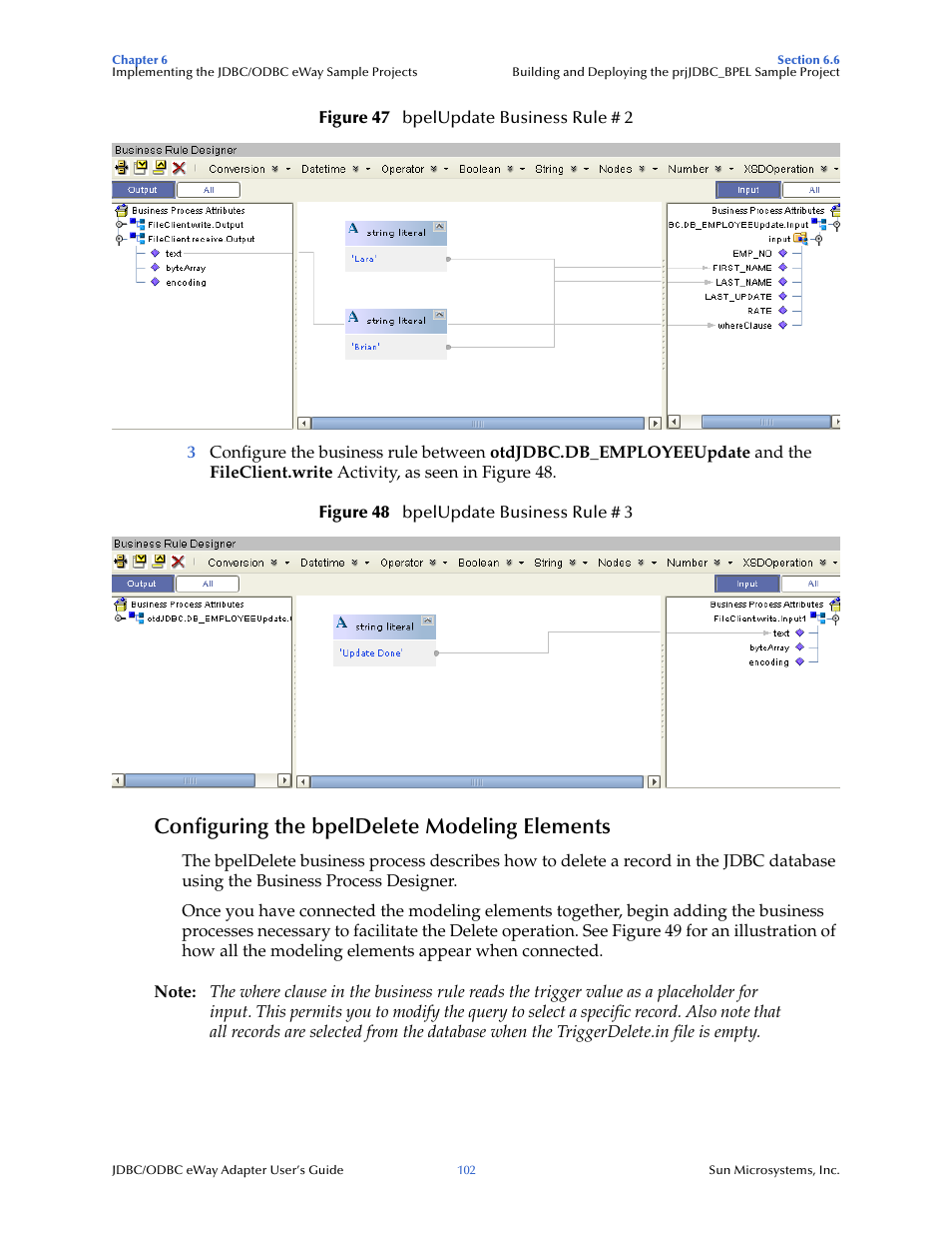 Configuring the bpeldelete modeling elements | Sun Microsystems eWay JDBC/ODBC Adapter User Manual | Page 102 / 133