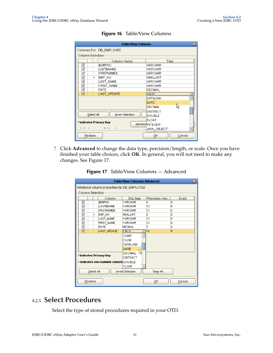 5 select procedures, Select procedures | Sun Microsystems eWay JDBC/ODBC Adapter User Manual | Page 48 / 133