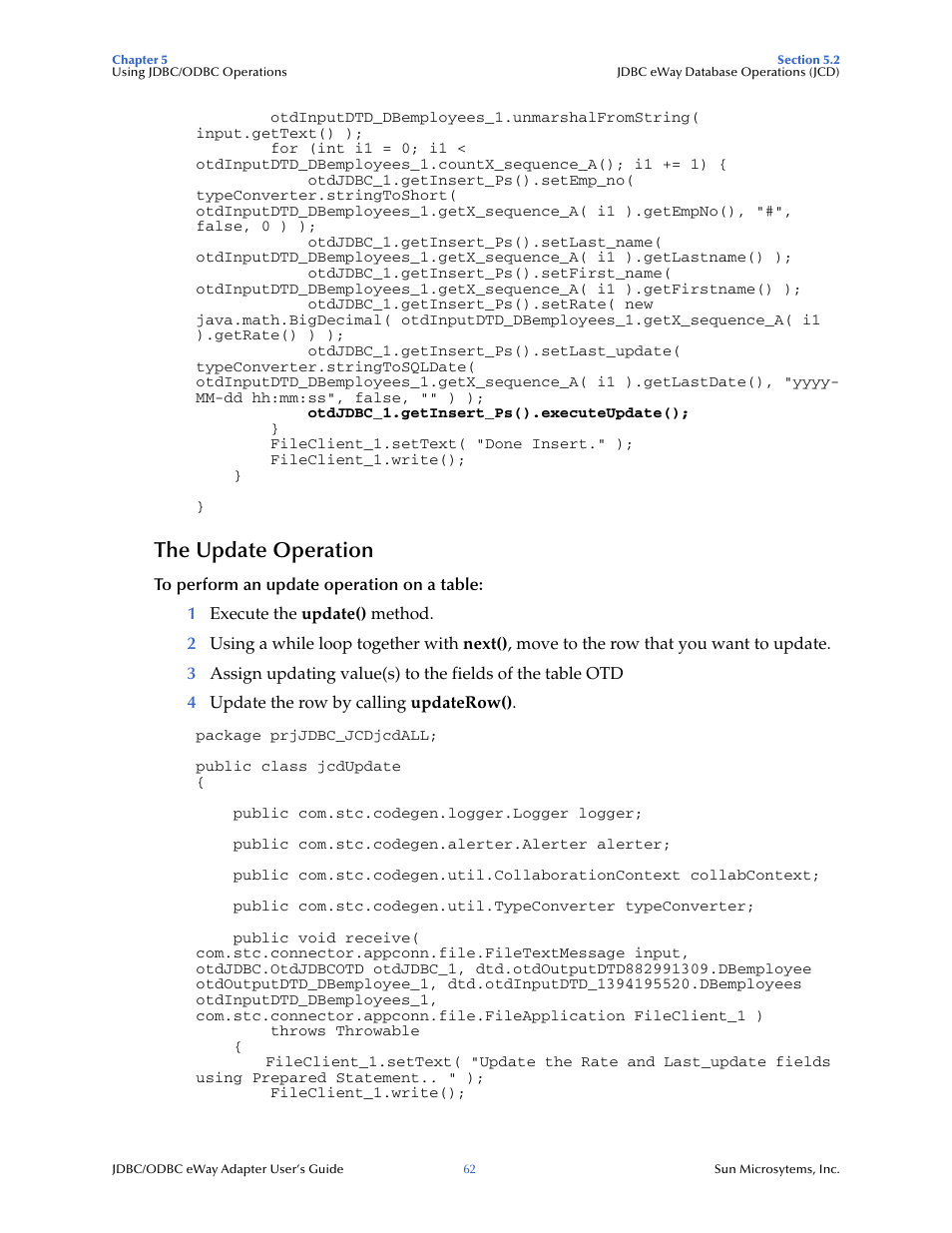 The update operation | Sun Microsystems eWay JDBC/ODBC Adapter User Manual | Page 62 / 133