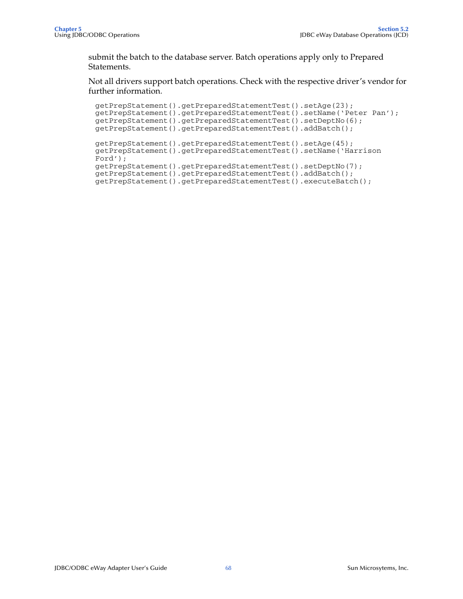 Sun Microsystems eWay JDBC/ODBC Adapter User Manual | Page 68 / 133