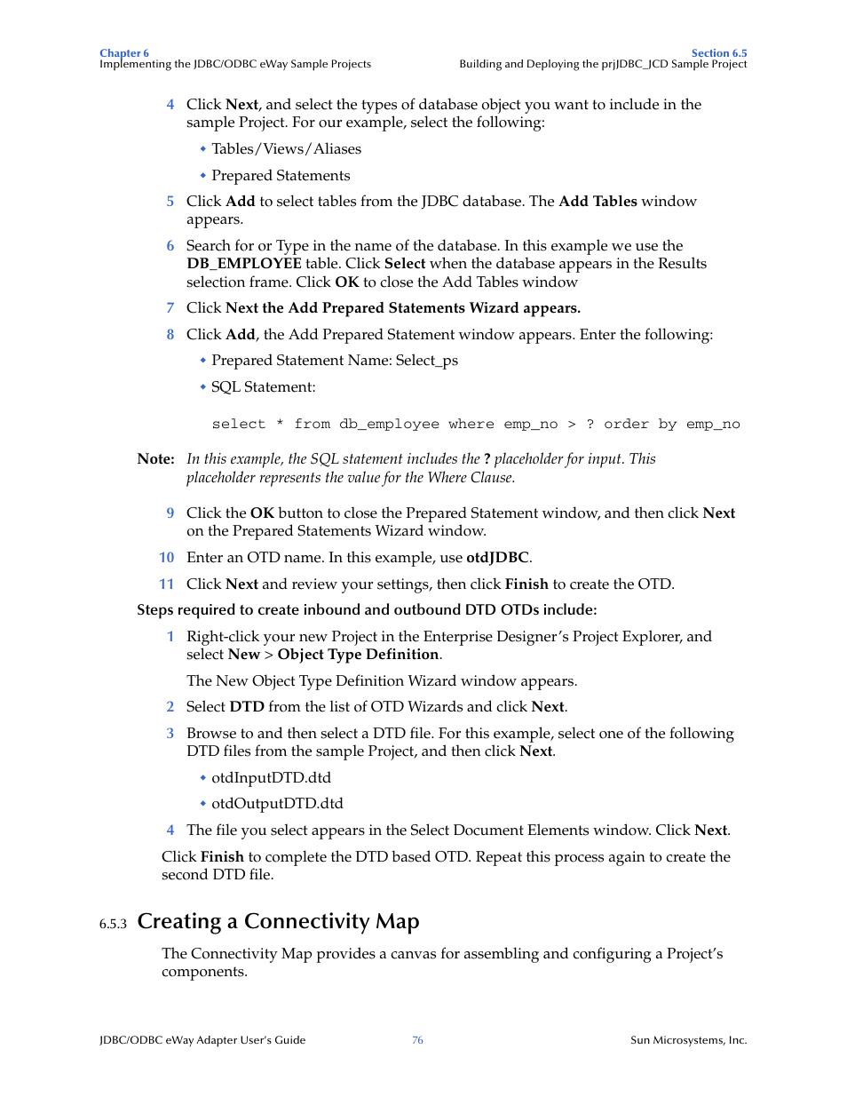 3 creating a connectivity map, Creating a connectivity map | Sun Microsystems eWay JDBC/ODBC Adapter User Manual | Page 76 / 133