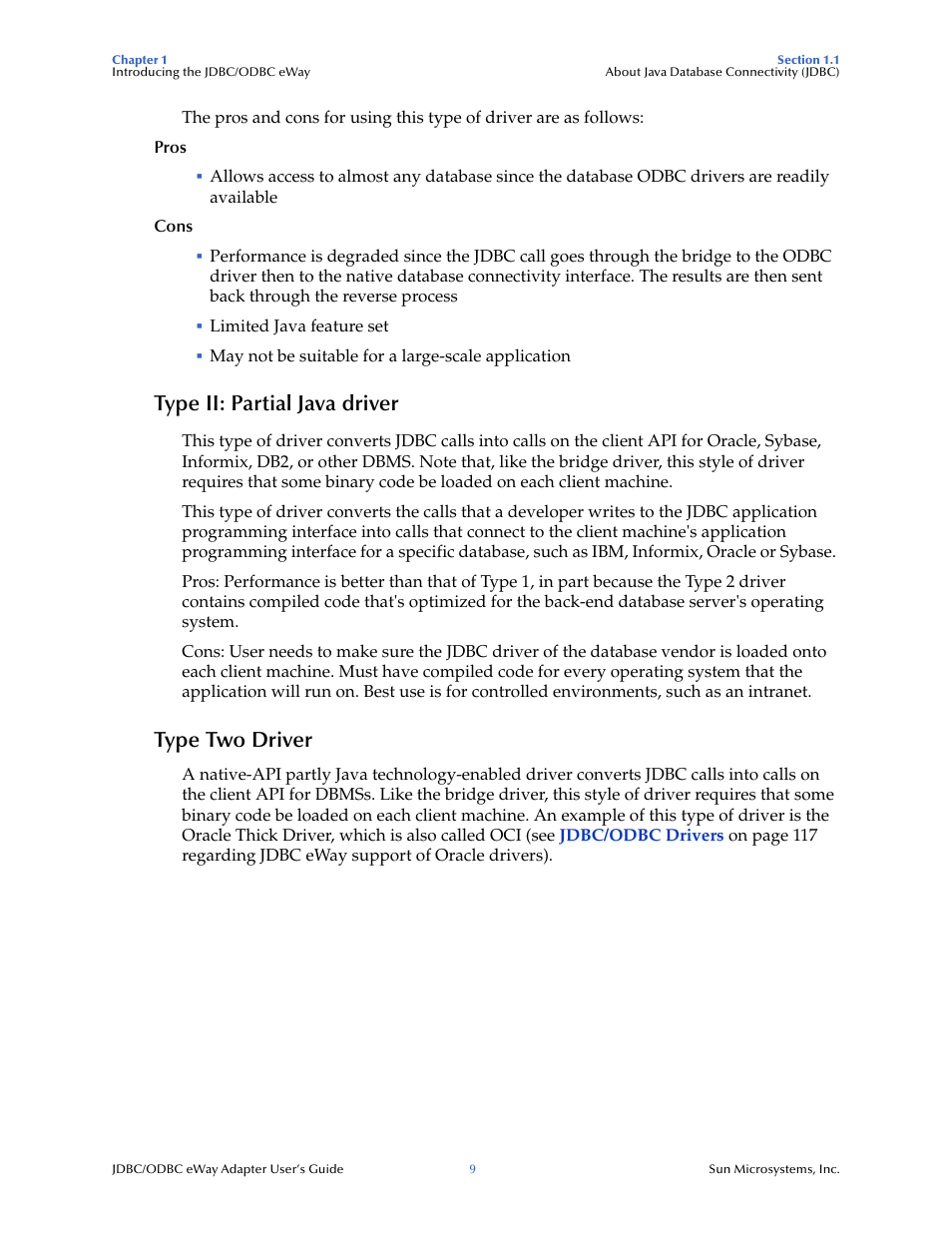 Type ii: partial java driver, Type two driver | Sun Microsystems eWay JDBC/ODBC Adapter User Manual | Page 9 / 133