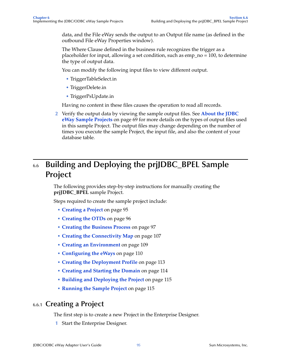 1 creating a project, Creating a project | Sun Microsystems eWay JDBC/ODBC Adapter User Manual | Page 95 / 133