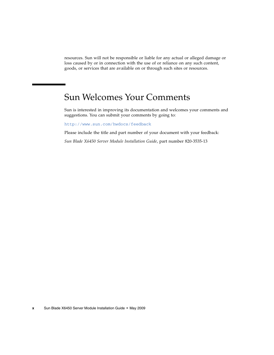 Sun welcomes your comments | Sun Microsystems X6450 User Manual | Page 10 / 50