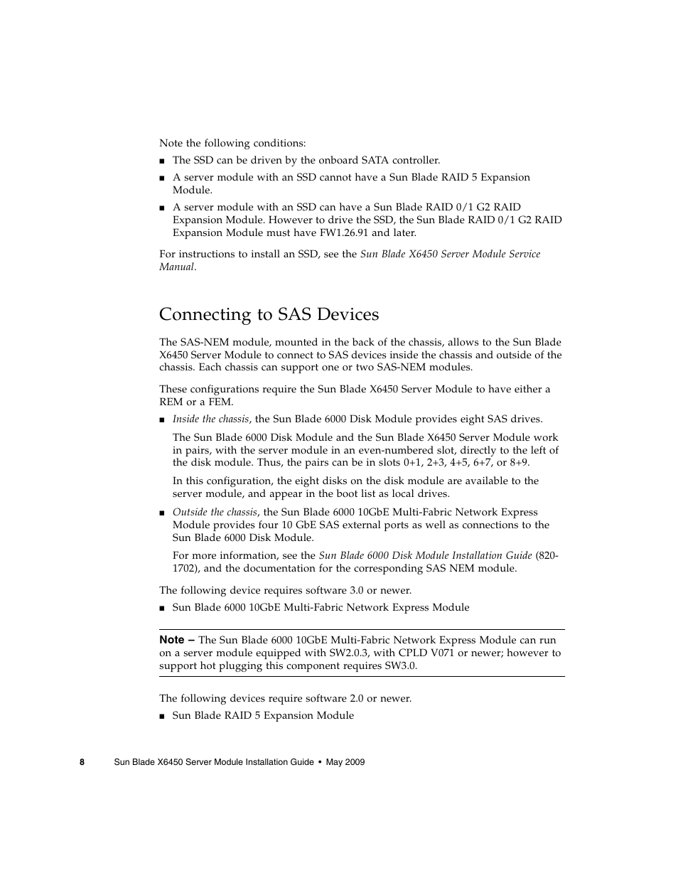 Connecting to sas devices, Connecting to sas | Sun Microsystems X6450 User Manual | Page 18 / 50