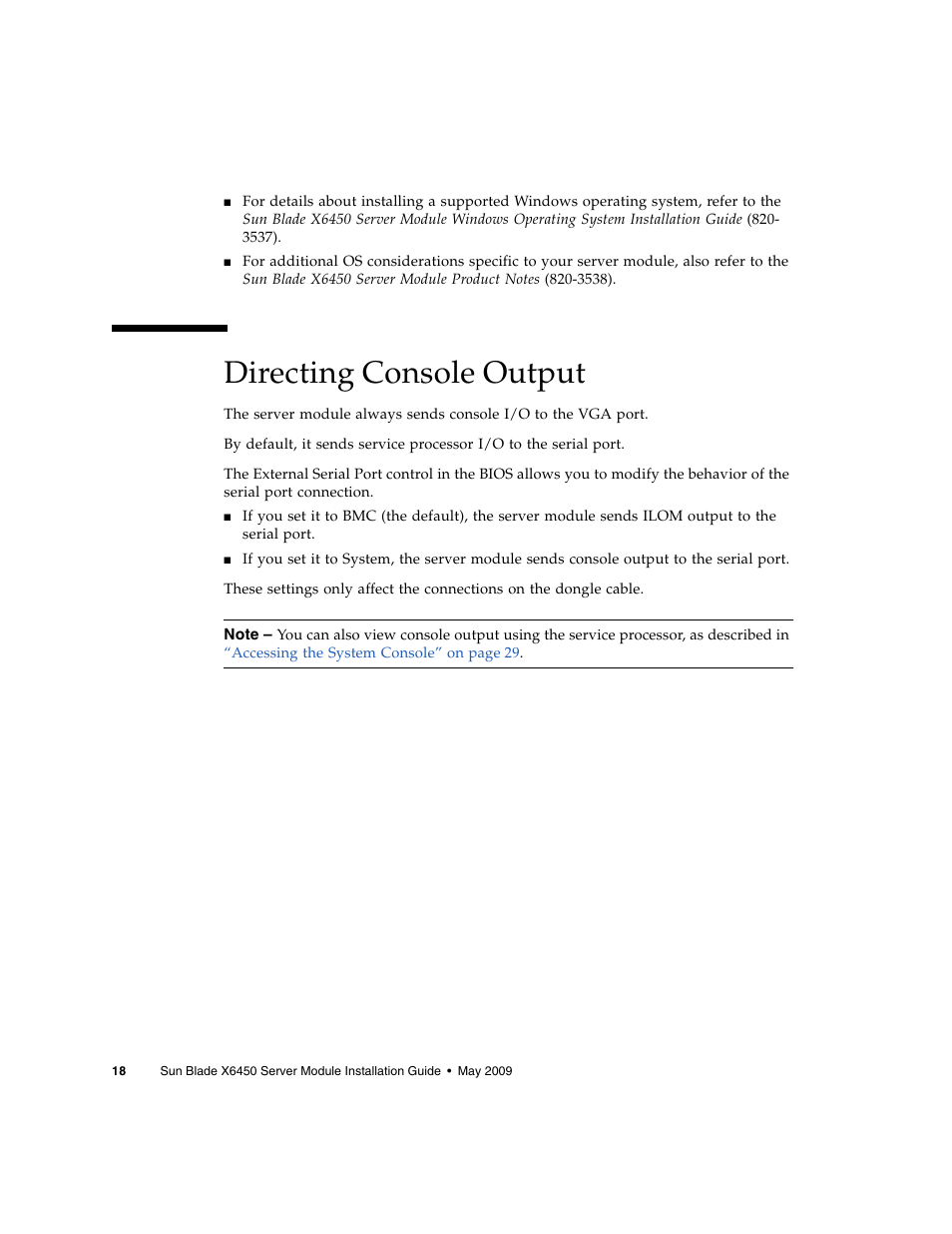 Directing console output | Sun Microsystems X6450 User Manual | Page 28 / 50