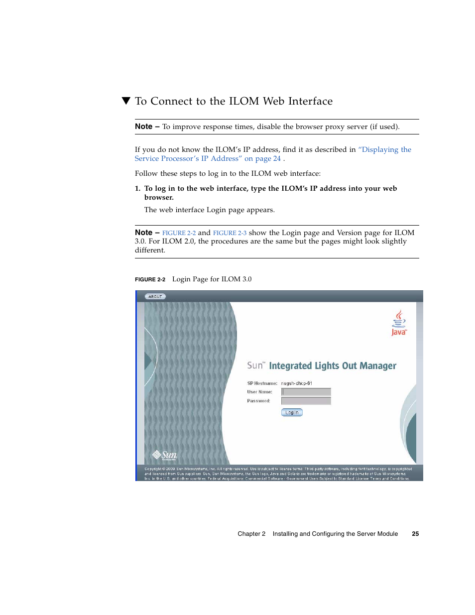 To connect to the ilom web interface | Sun Microsystems X6450 User Manual | Page 35 / 50