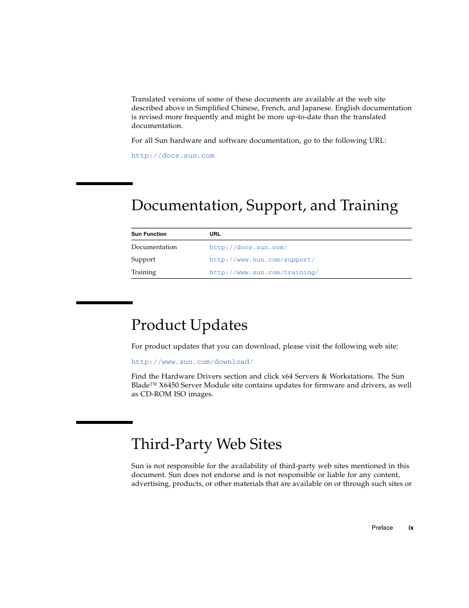Third-party web sites | Sun Microsystems X6450 User Manual | Page 9 / 50