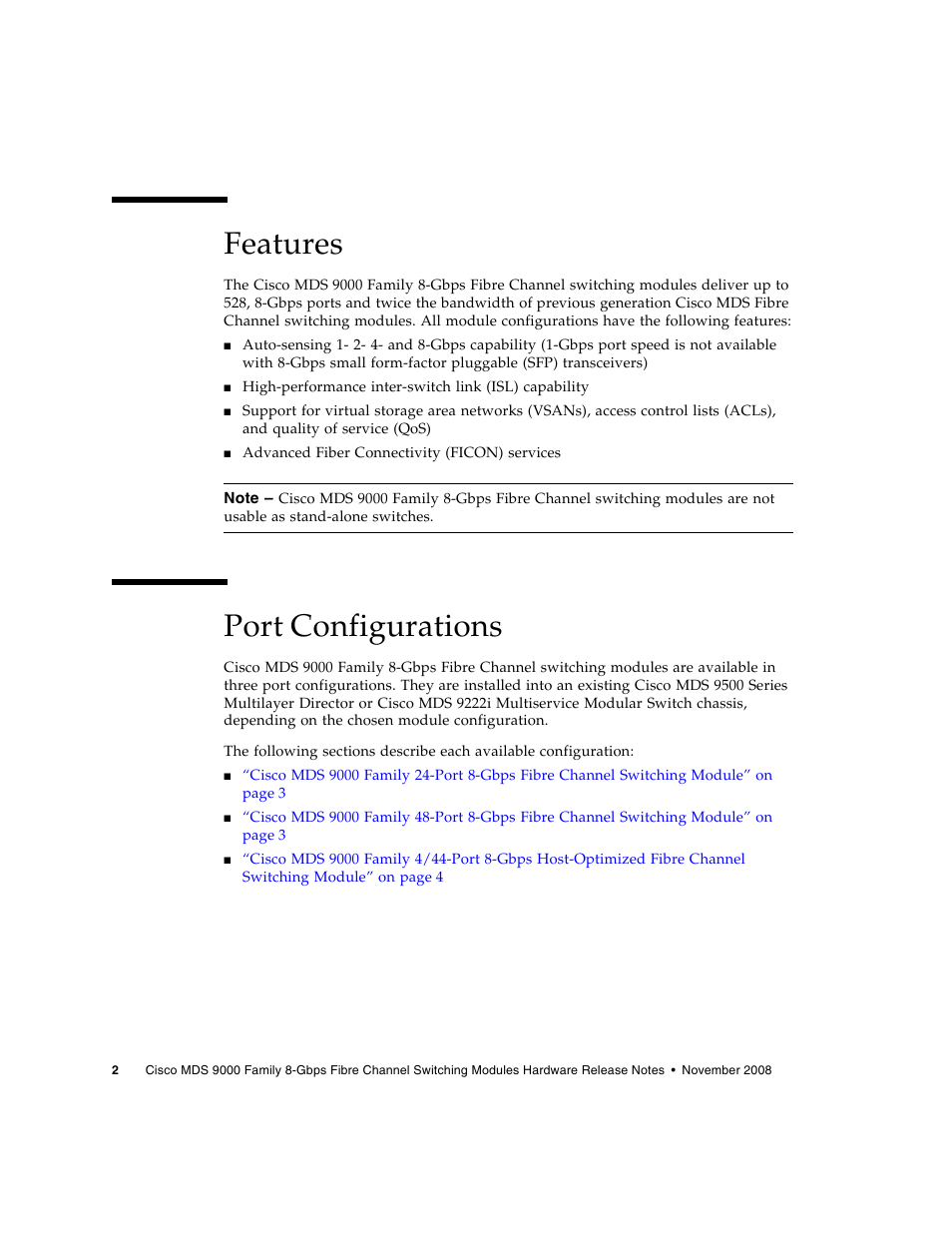 Features, Port configurations | Sun Microsystems Cisco 820-6799-10 User Manual | Page 4 / 8