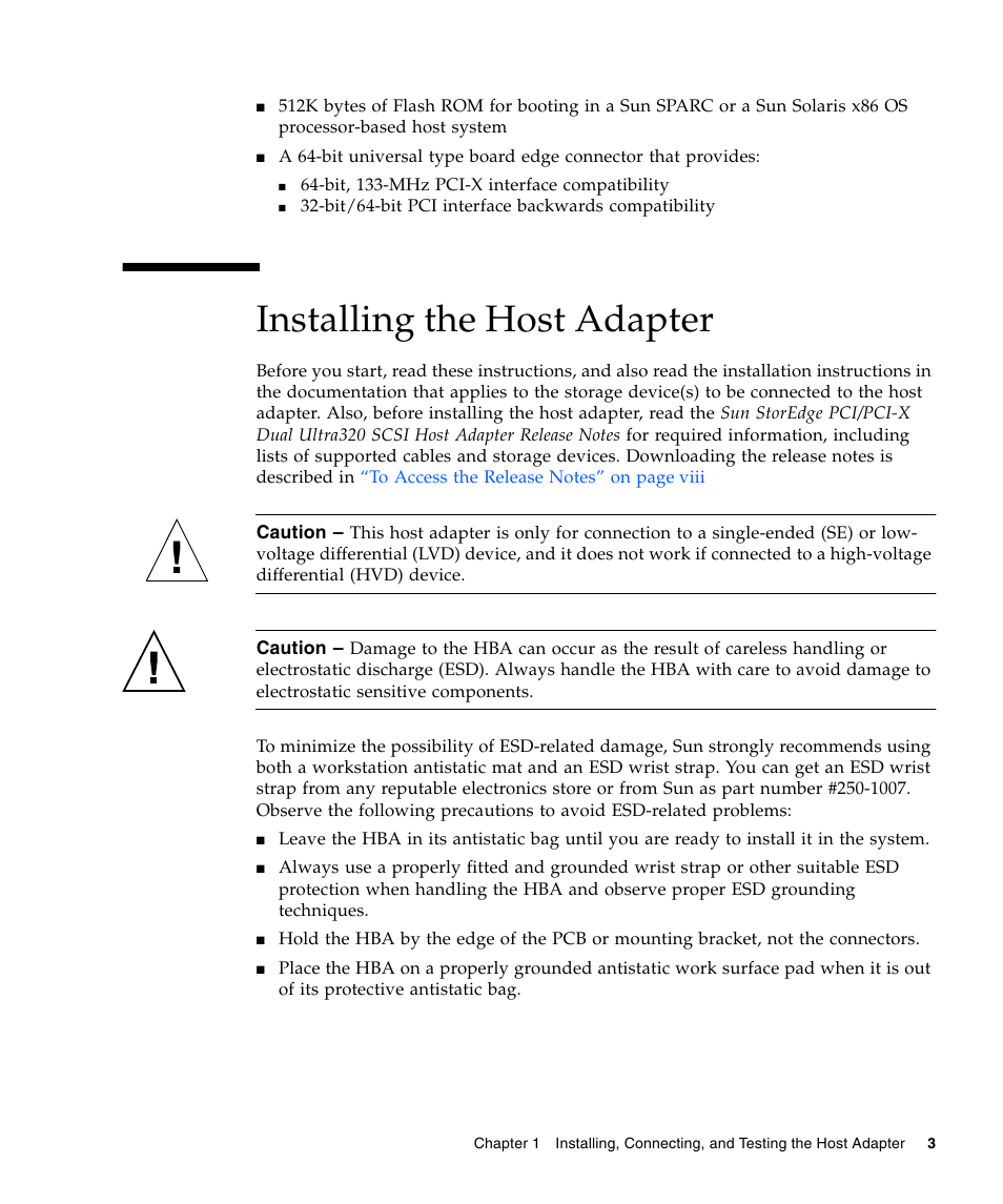 Installing the host adapter | Sun Microsystems LSI22320-SR User Manual | Page 13 / 48