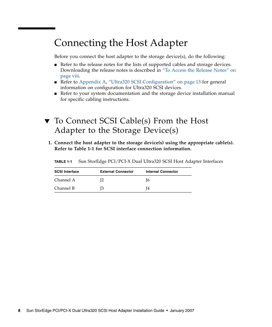 Connecting the host adapter, Device(s) | Sun Microsystems LSI22320-SR User Manual | Page 18 / 48