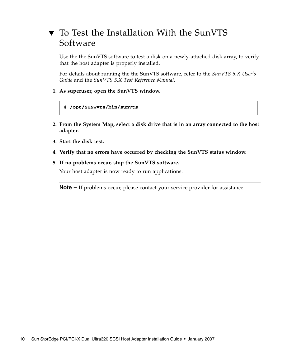 To test the installation with the sunvts software | Sun Microsystems LSI22320-SR User Manual | Page 20 / 48