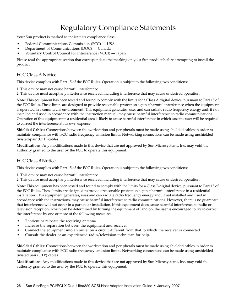 Regulatory compliance statements | Sun Microsystems LSI22320-SR User Manual | Page 36 / 48