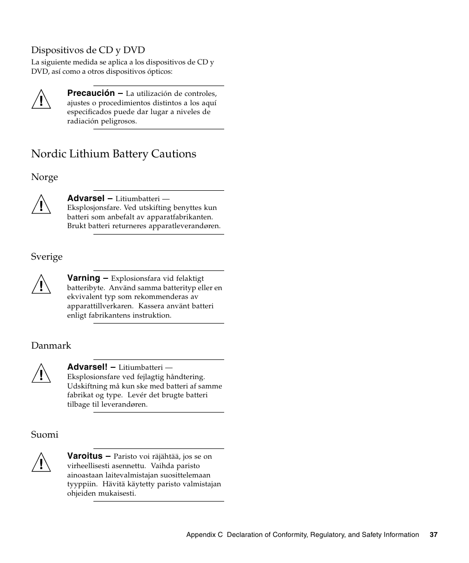 Nordic lithium battery cautions | Sun Microsystems LSI22320-SR User Manual | Page 47 / 48