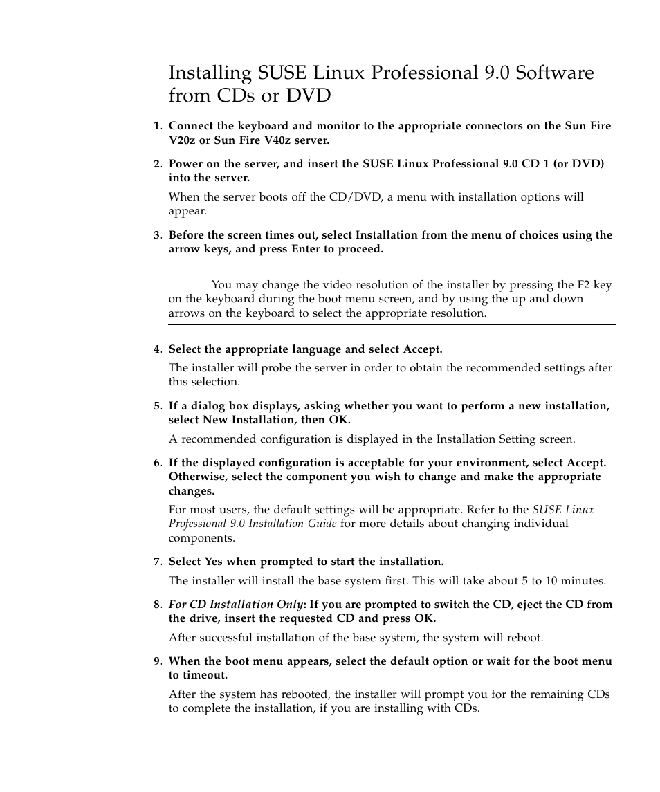 Installing suse linux | Sun Microsystems Sun Fire V40z User Manual | Page 37 / 66