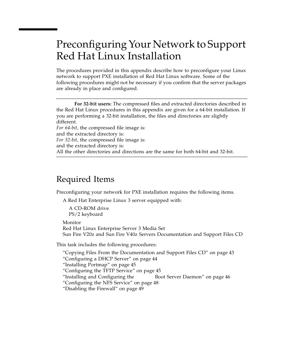 Required items | Sun Microsystems Sun Fire V40z User Manual | Page 48 / 66