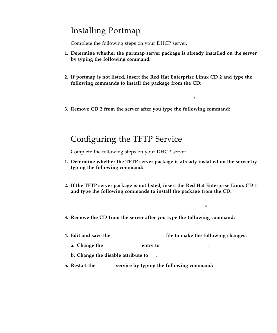 Installing portmap, Configuring the tftp service | Sun Microsystems Sun Fire V40z User Manual | Page 51 / 66