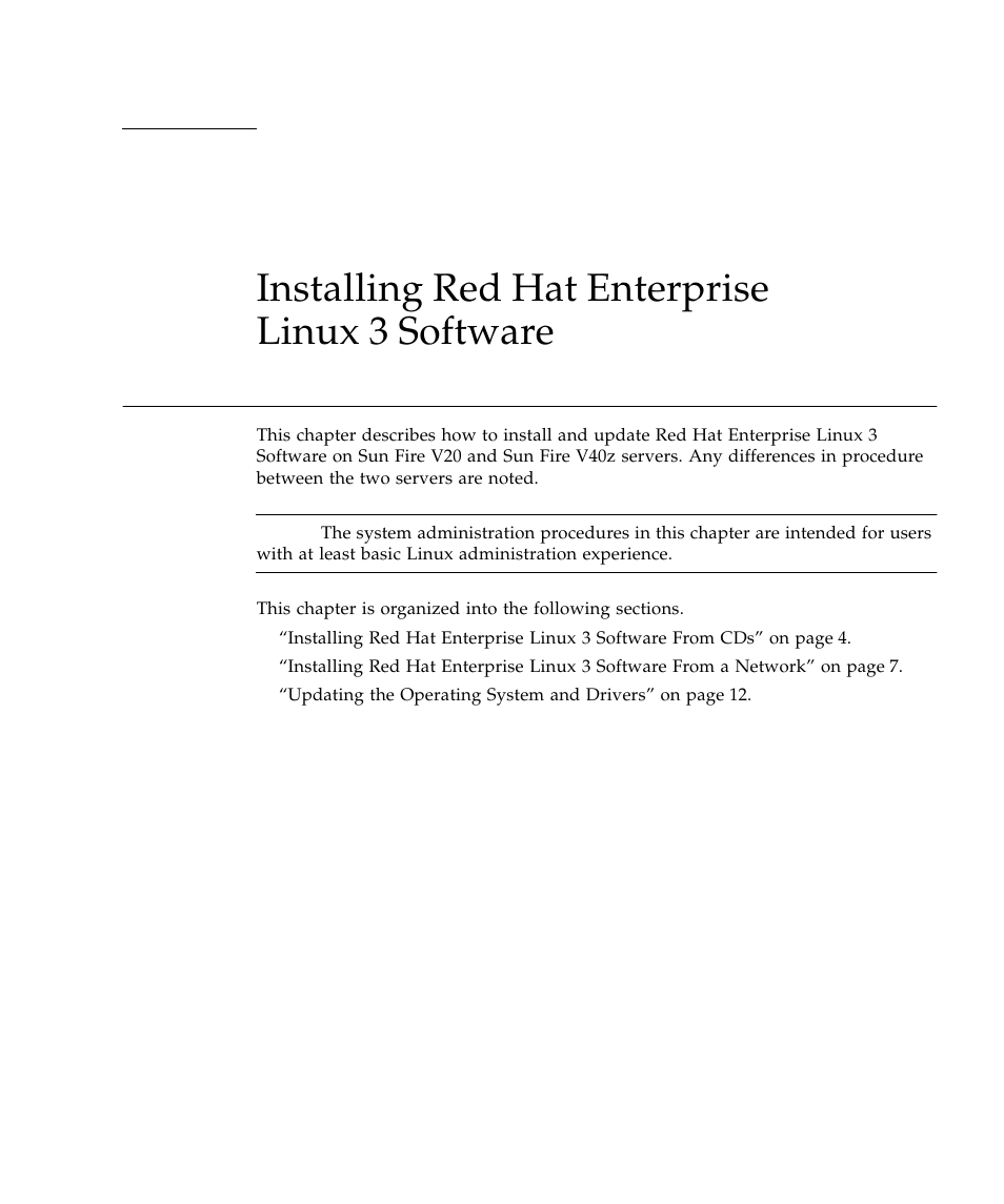 Installing red hat enterprise linux 3 software, Installing red hat enterprise, Linux 3 software | Sun Microsystems Sun Fire V40z User Manual | Page 9 / 66