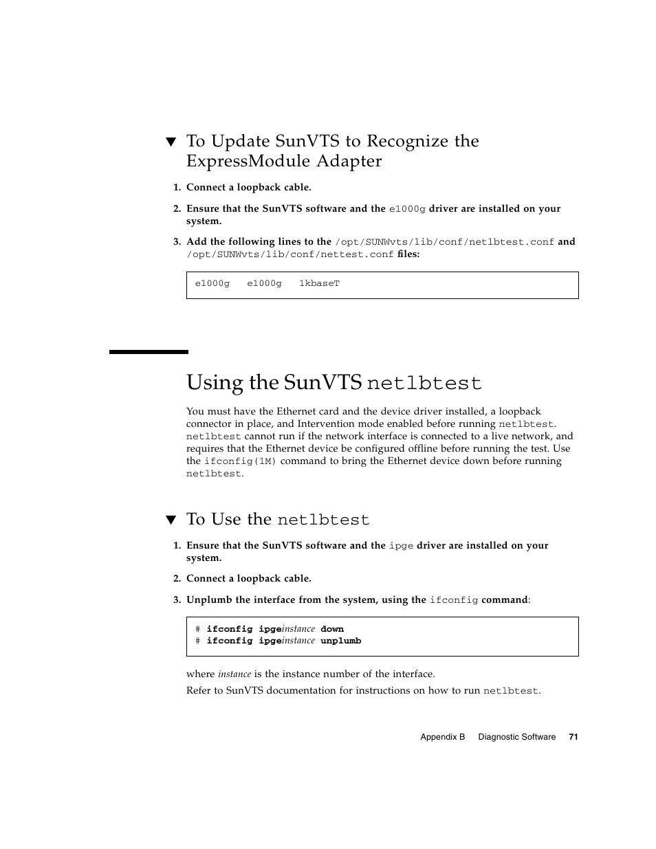 Using the sunvts netlbtest, To use the netlbtest, Using the sunvts | Sun Microsystems Ethernet MMF/UTP Adapter User Manual | Page 105 / 122