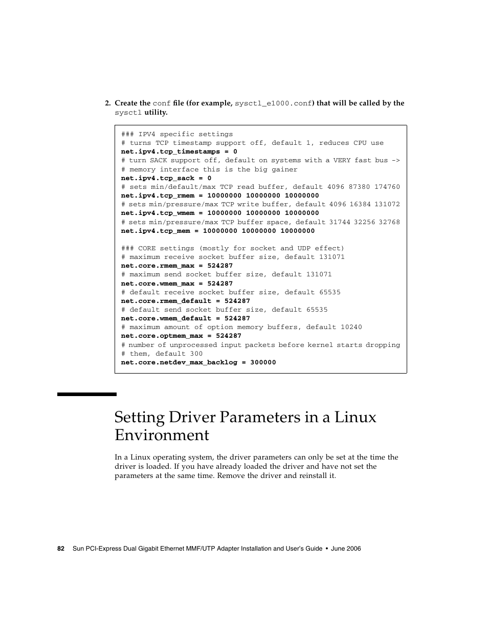 Setting driver parameters in a linux environment | Sun Microsystems Ethernet MMF/UTP Adapter User Manual | Page 116 / 122