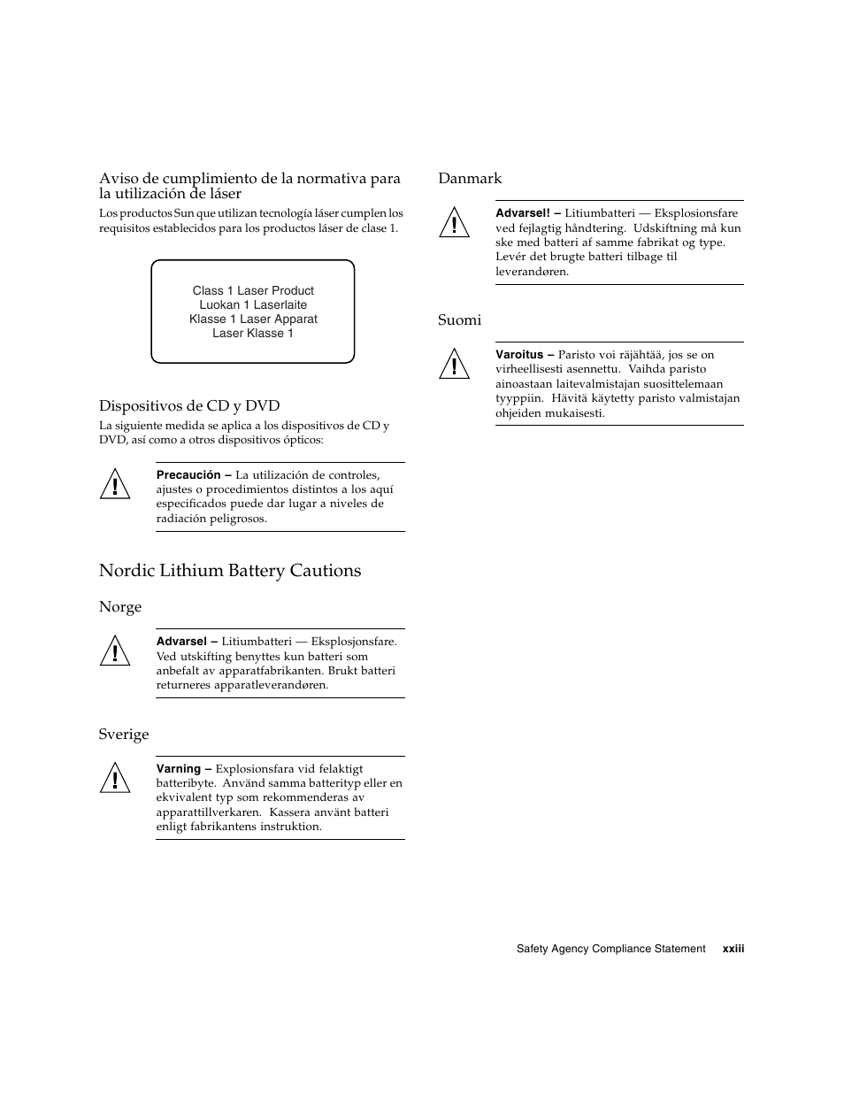 Nordic lithium battery cautions | Sun Microsystems Ethernet MMF/UTP Adapter User Manual | Page 23 / 122