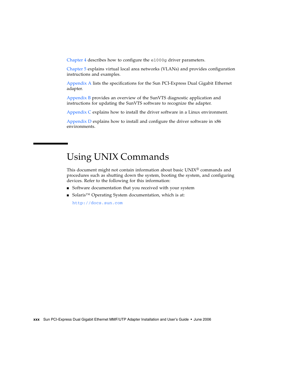 Using unix commands | Sun Microsystems Ethernet MMF/UTP Adapter User Manual | Page 30 / 122