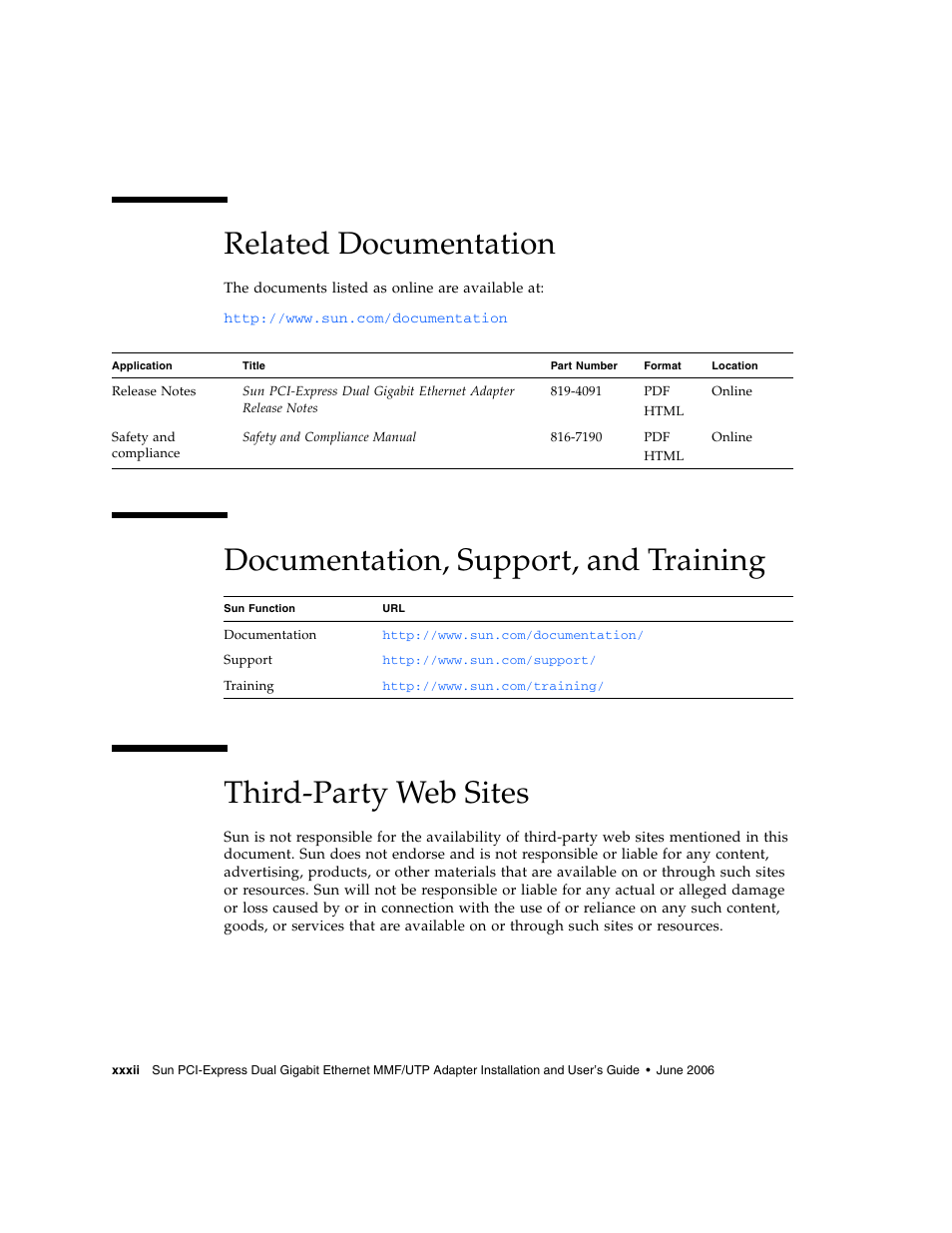 Related documentation | Sun Microsystems Ethernet MMF/UTP Adapter User Manual | Page 32 / 122