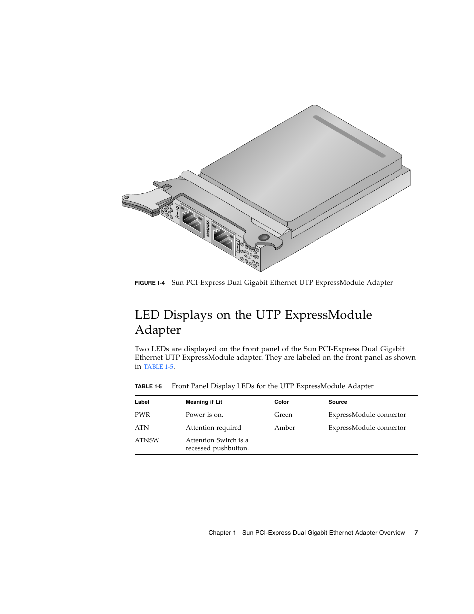 Led displays on the utp expressmodule adapter | Sun Microsystems Ethernet MMF/UTP Adapter User Manual | Page 41 / 122