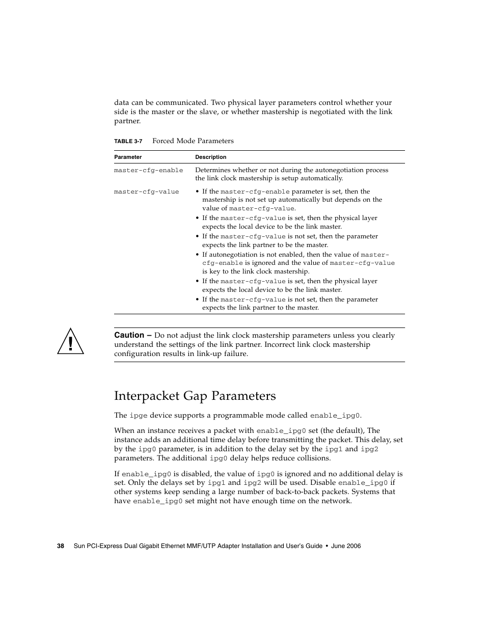 Interpacket gap parameters | Sun Microsystems Ethernet MMF/UTP Adapter User Manual | Page 72 / 122