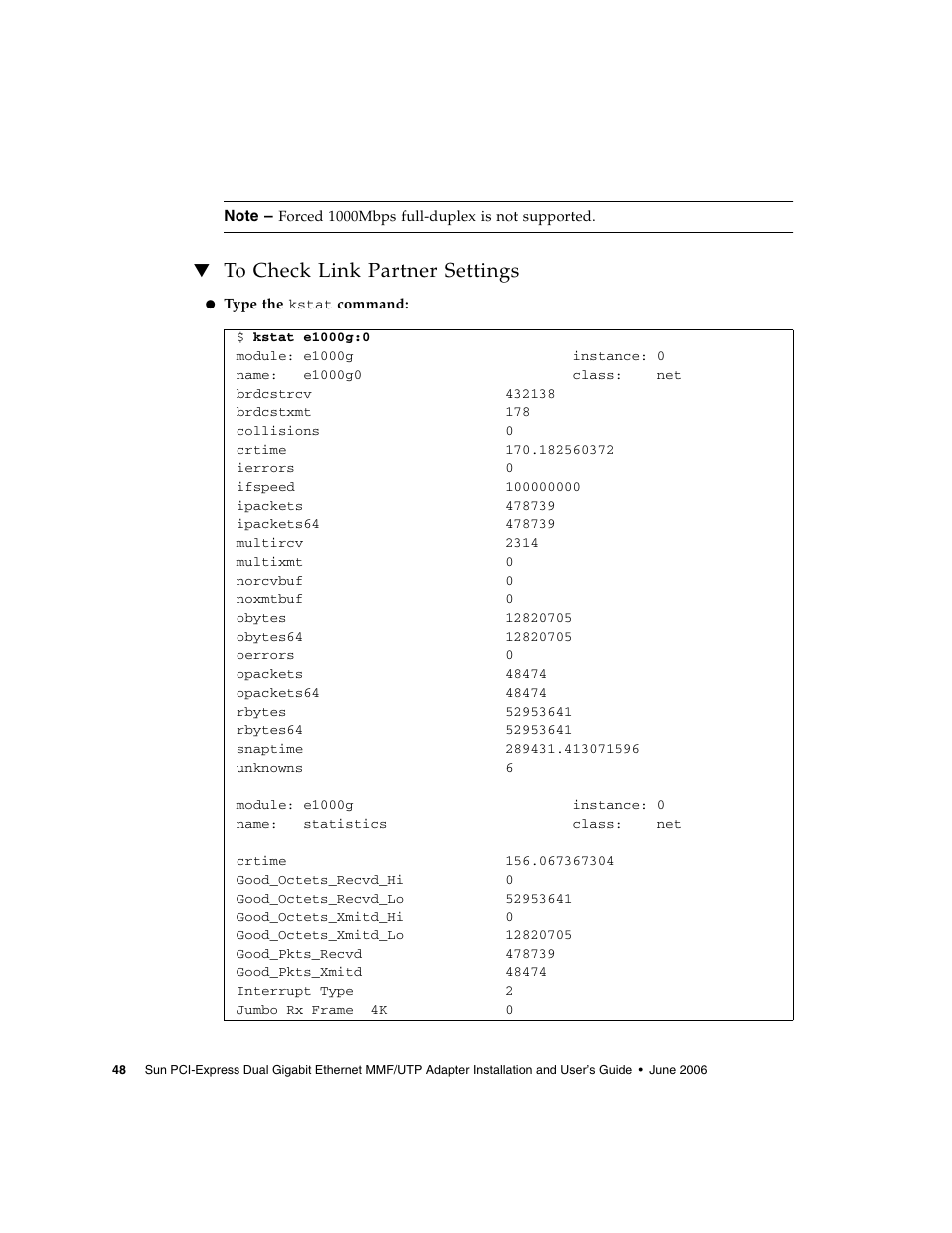 To check link partner settings | Sun Microsystems Ethernet MMF/UTP Adapter User Manual | Page 82 / 122