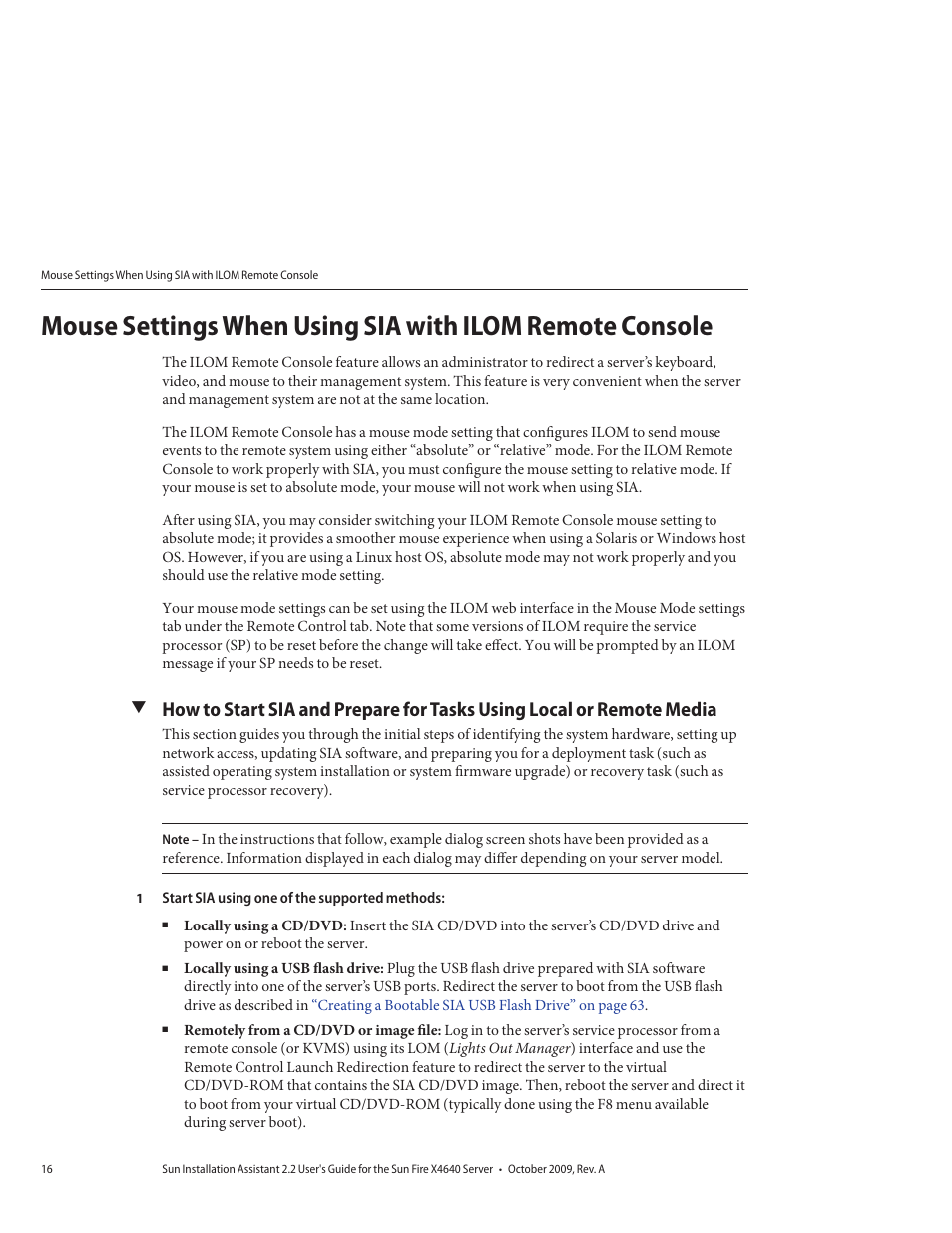 Mouse settings when using sia with | Sun Microsystems SUN FIRE X4640 User Manual | Page 16 / 72