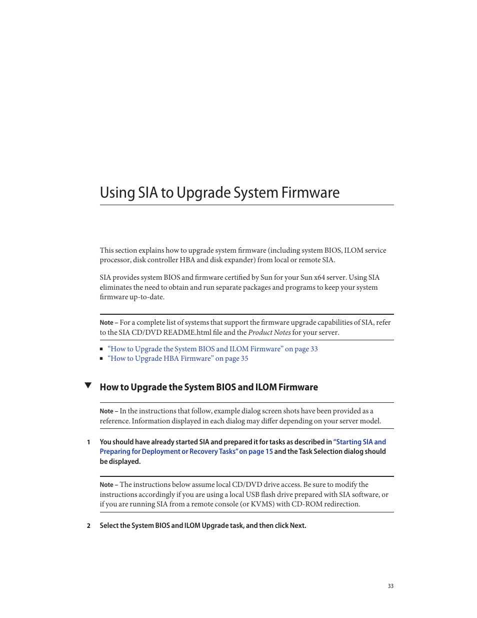 Using sia to upgrade system firmware, How to upgrade the system bios and ilom firmware | Sun Microsystems SUN FIRE X4640 User Manual | Page 33 / 72