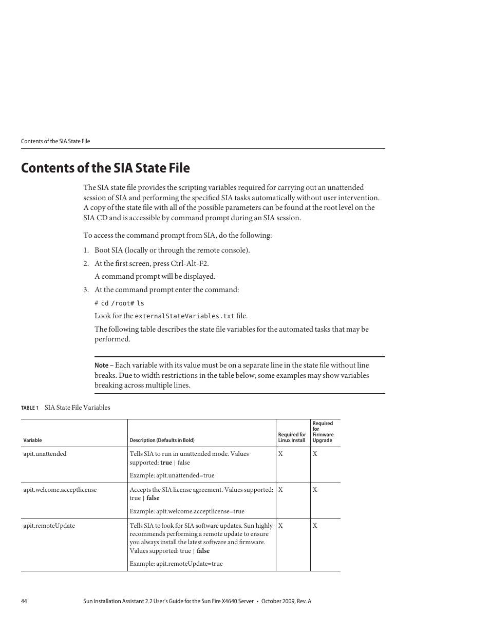 Contents of the sia state file | Sun Microsystems SUN FIRE X4640 User Manual | Page 44 / 72