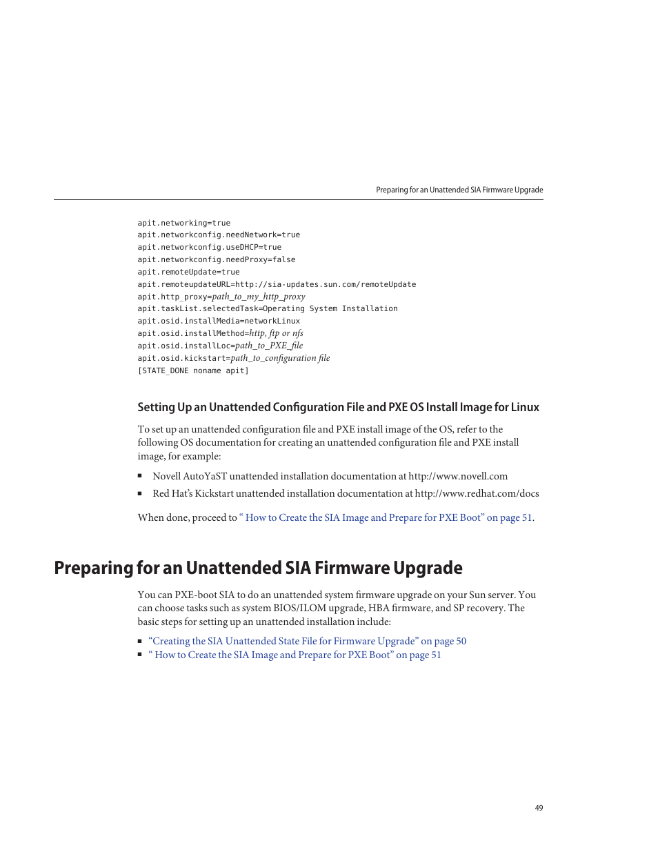 Preparing for an unattended sia firmware upgrade | Sun Microsystems SUN FIRE X4640 User Manual | Page 49 / 72