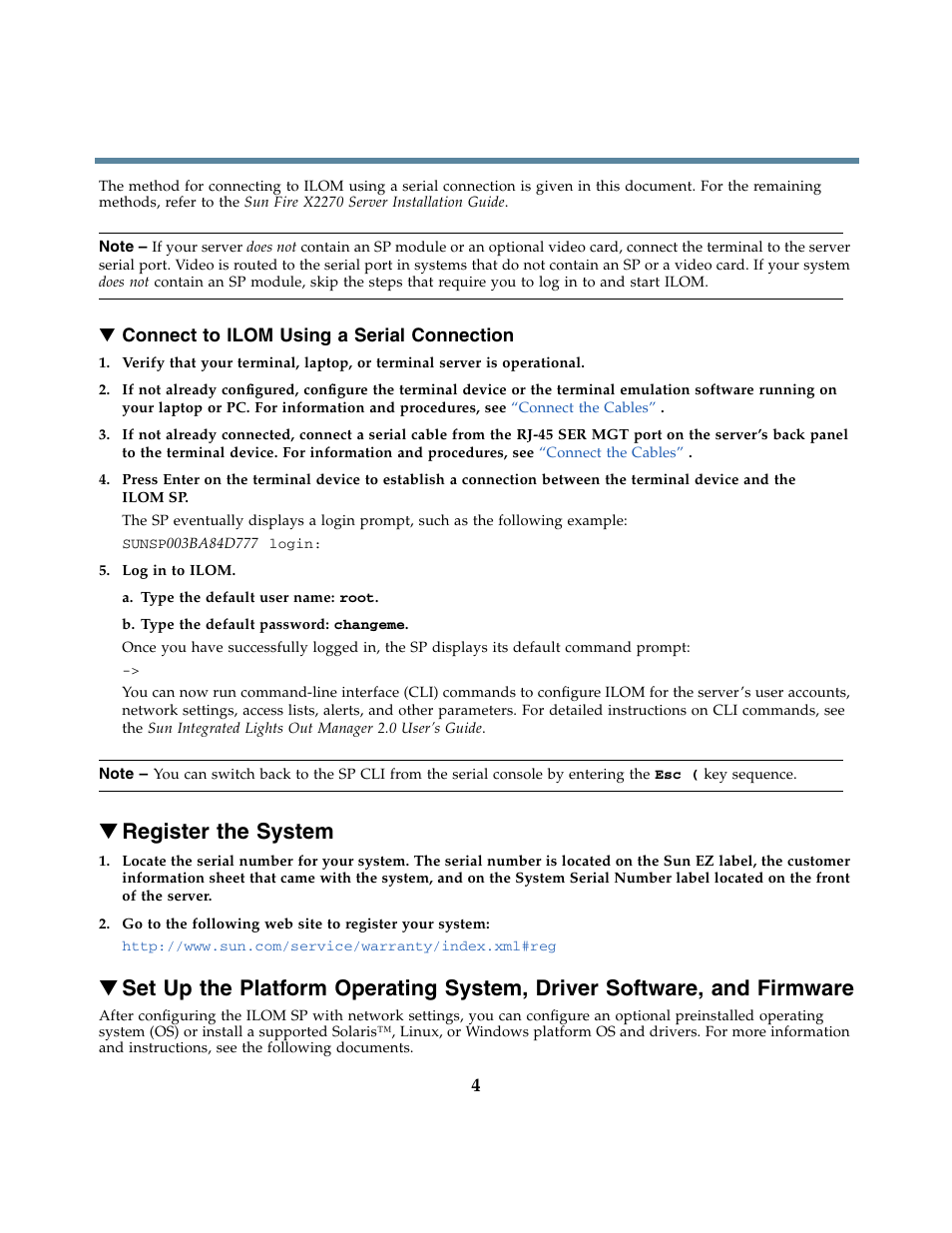 Connect to ilom using a serial connection, Register the system | Sun Microsystems X2270 User Manual | Page 4 / 6