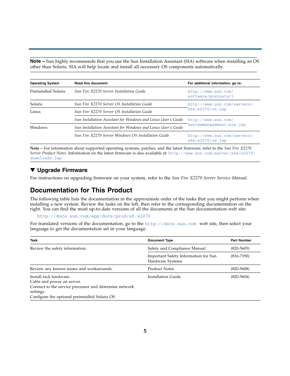 Upgrade firmware, Documentation for this product | Sun Microsystems X2270 User Manual | Page 5 / 6