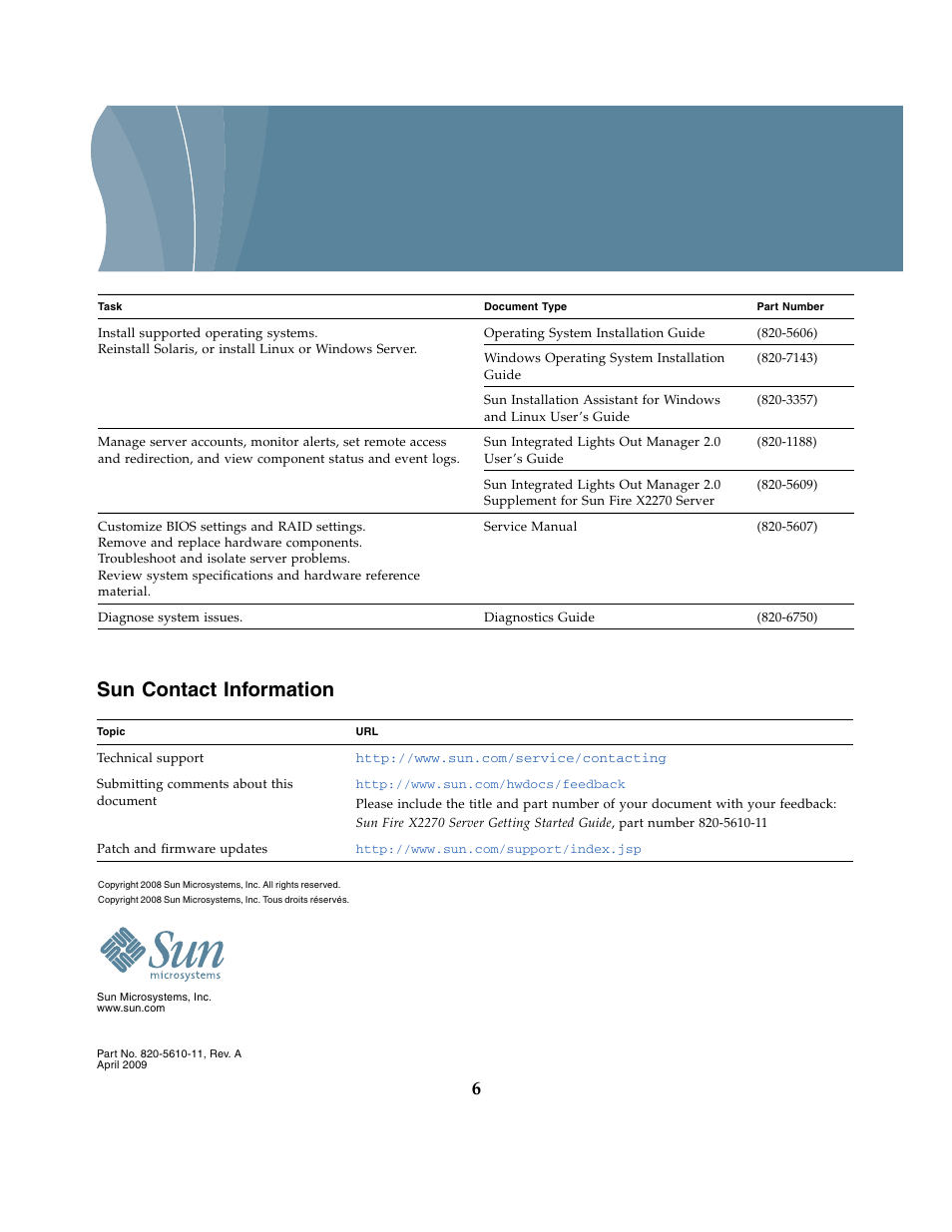 Sun contact information | Sun Microsystems X2270 User Manual | Page 6 / 6