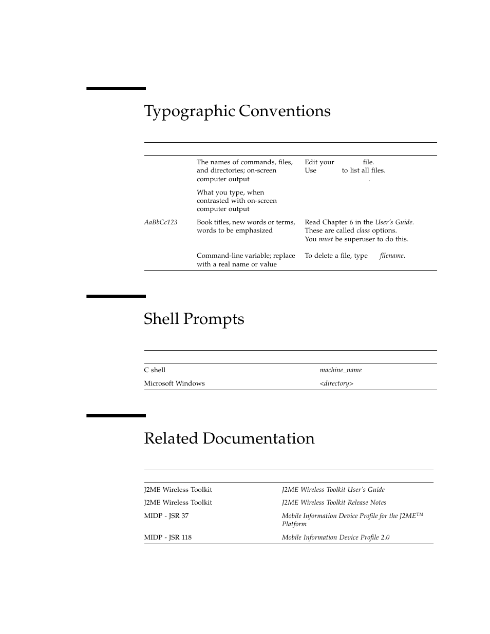 Typographic conventions, Shell prompts, Related documentation | Sun Microsystems Computer Accessories User Manual | Page 13 / 78