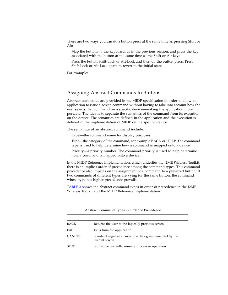 Assigning abstract commands to buttons, Table 3, Abstract command types in order of precedence | Sun Microsystems Computer Accessories User Manual | Page 47 / 78